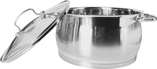 Batterie de Cuisine Royal Swiss® - 8 Pièces en Acier Inoxydable - Couvercles en Verre - Compatible Tous Feux & Induction - Passe au Lave-Vaisselle
