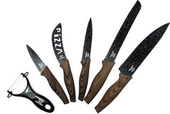 Ensemble de couteaux Royal Swiss® - 6 pièces en bois - Couteaux de chef professionnels - Set de cuisine en acier inoxydable - Couteau de sécurité - Haute qualité - Noir