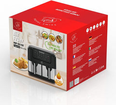 Royal Swiss® Friteuse à Air Double 2 x 4,5L – 8 Programmes Prédéfinis – Circulation d'Air à 360° – 1800W – Capacité Totale 9L – Cuisinez Deux Plats Simultanément
