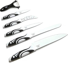Ensemble de Couteaux Professionnels Royal Swiss® - 6 Pièces en Céramique avec Éplucheur - Pour Fruits, Légumes, Viande et Poisson - Noir et Blanc