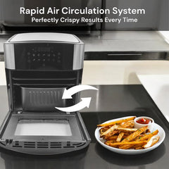 Four Royal Swiss® Airfryer – Friteuse à Air Chaud 16L, 10 Programmes, 5 Accessoires, 80-200°C, 1800W – Noir/Inox