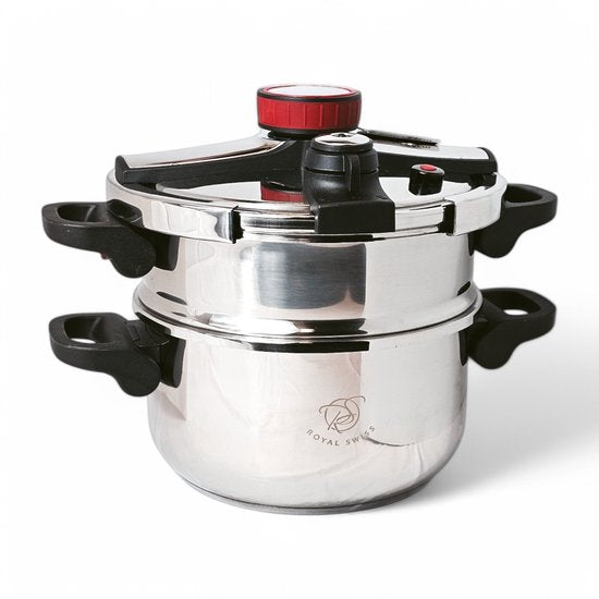 Autocuiseur et Casserole à Couscous Royal Swiss - 2 en 1 - 6 Litres - Ø 24 cm - Acier Inoxydable - Induction - Fermeture Automatique