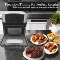 Four Royal Swiss® Airfryer – Friteuse à Air Chaud 16L, 10 Programmes, 5 Accessoires, 80-200°C, 1800W – Noir/Inox