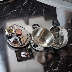 Autocuiseur et Casserole à Couscous Royal Swiss - 2 en 1 - 10 Litres - Ø 26 cm - Acier Inoxydable - Induction - Fermeture Automatique