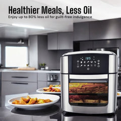 Four Royal Swiss® Airfryer – Friteuse à Air Chaud 16L, 10 Programmes, 5 Accessoires, 80-200°C, 1800W – Noir/Inox