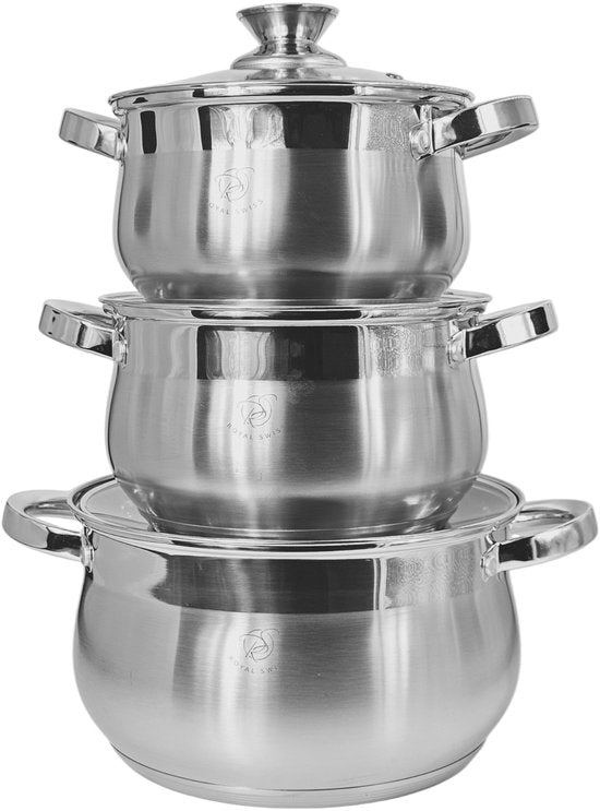 Batterie de cuisine en acier inoxydable - 3 pièces avec couvercles - Compatible tous feux (Gaz, Électrique, Induction, Vitrocéramique)