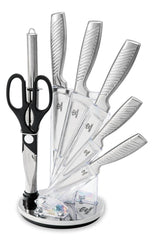 Royal Swiss Knife Set - Avec support - 8 pièces - Couteaux de chef de chef - avec aiguiseur de couteaux - Rouge - Haute qualité - Acier inoxydable